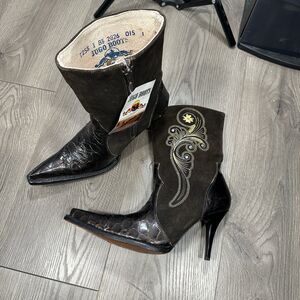 New Jugo Ladies Boots Botas Mexico Leather Snakeskin Suede Pointed Toe Heel 8.5